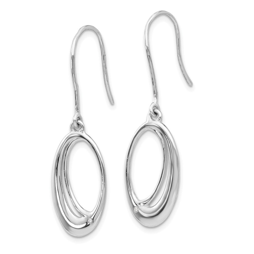 Sterling Silver RH Plated White Ice .01ct Dia. Oval Dangle Earrings
