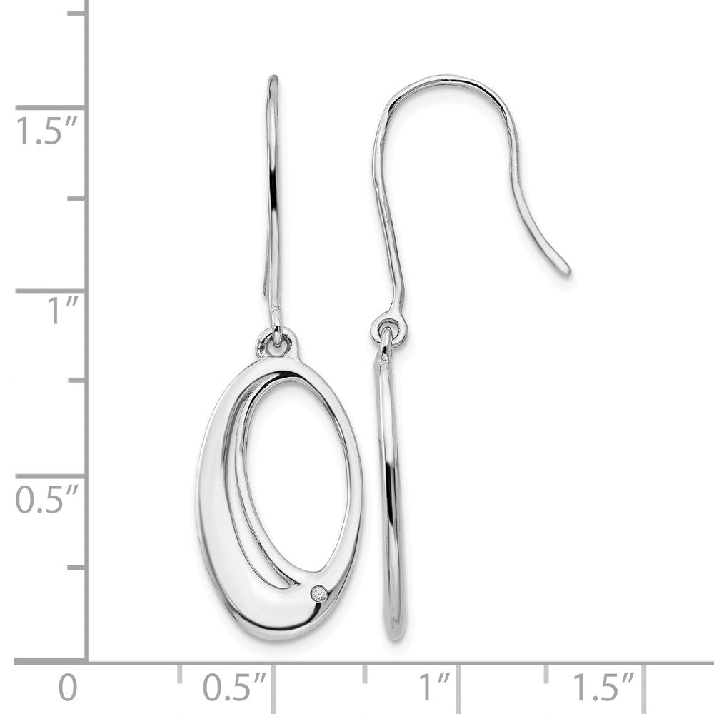 Sterling Silver RH Plated White Ice .01ct Dia. Oval Dangle Earrings