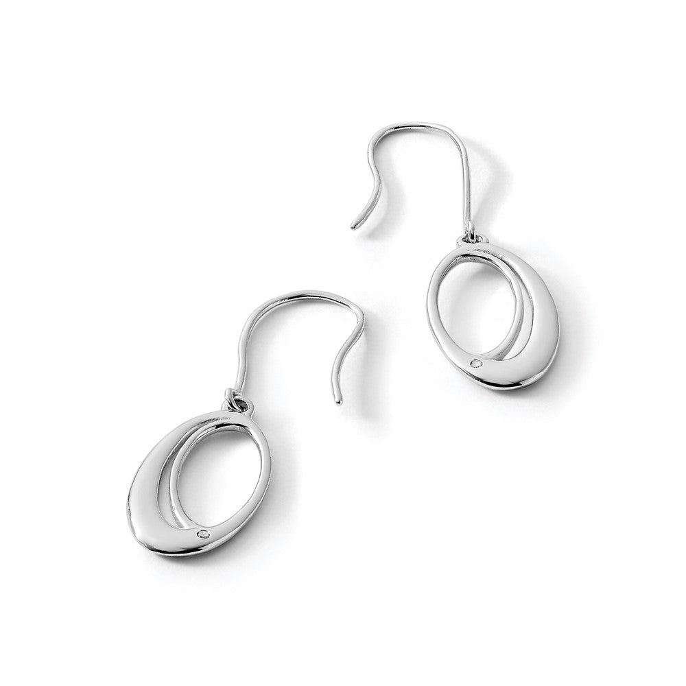 Sterling Silver RH Plated White Ice .01ct Dia. Oval Dangle Earrings