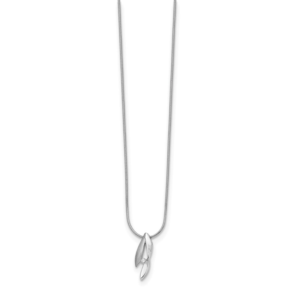 Sterling Silver RH Plated White Ice Satin & Polished Diamond Necklace