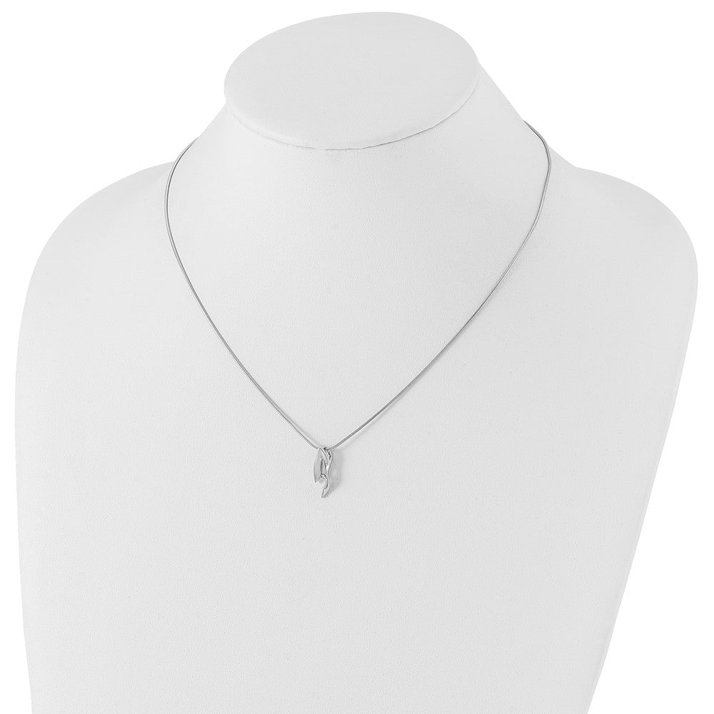 Sterling Silver RH Plated White Ice Satin & Polished Diamond Necklace