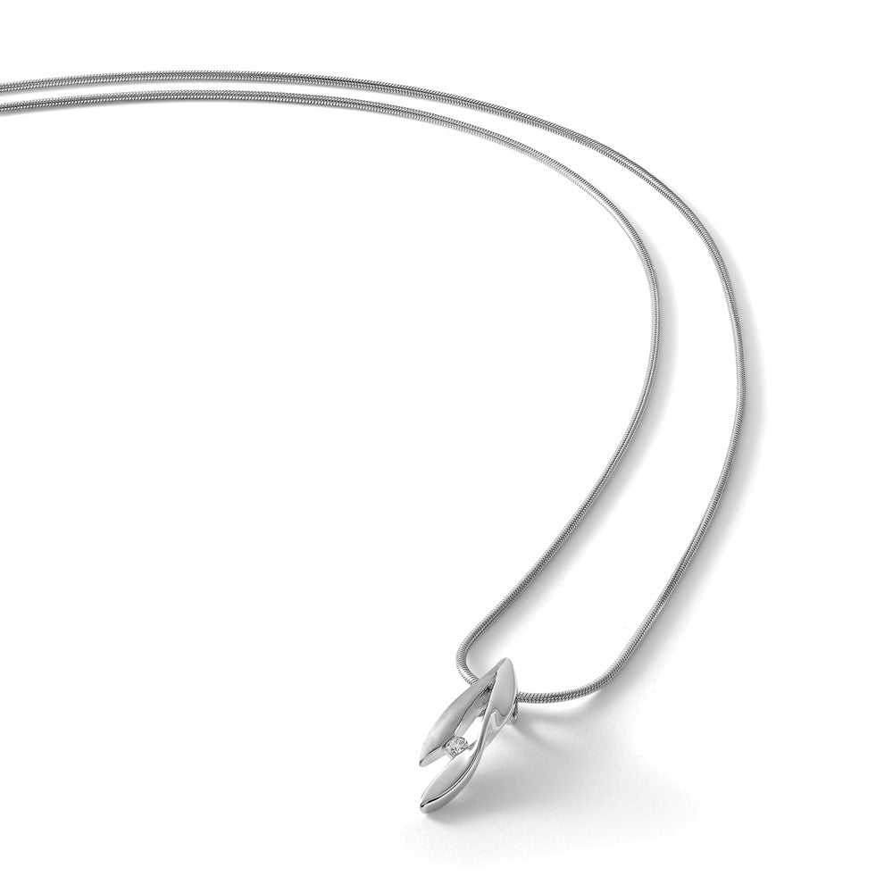 Sterling Silver RH Plated White Ice Satin & Polished Diamond Necklace