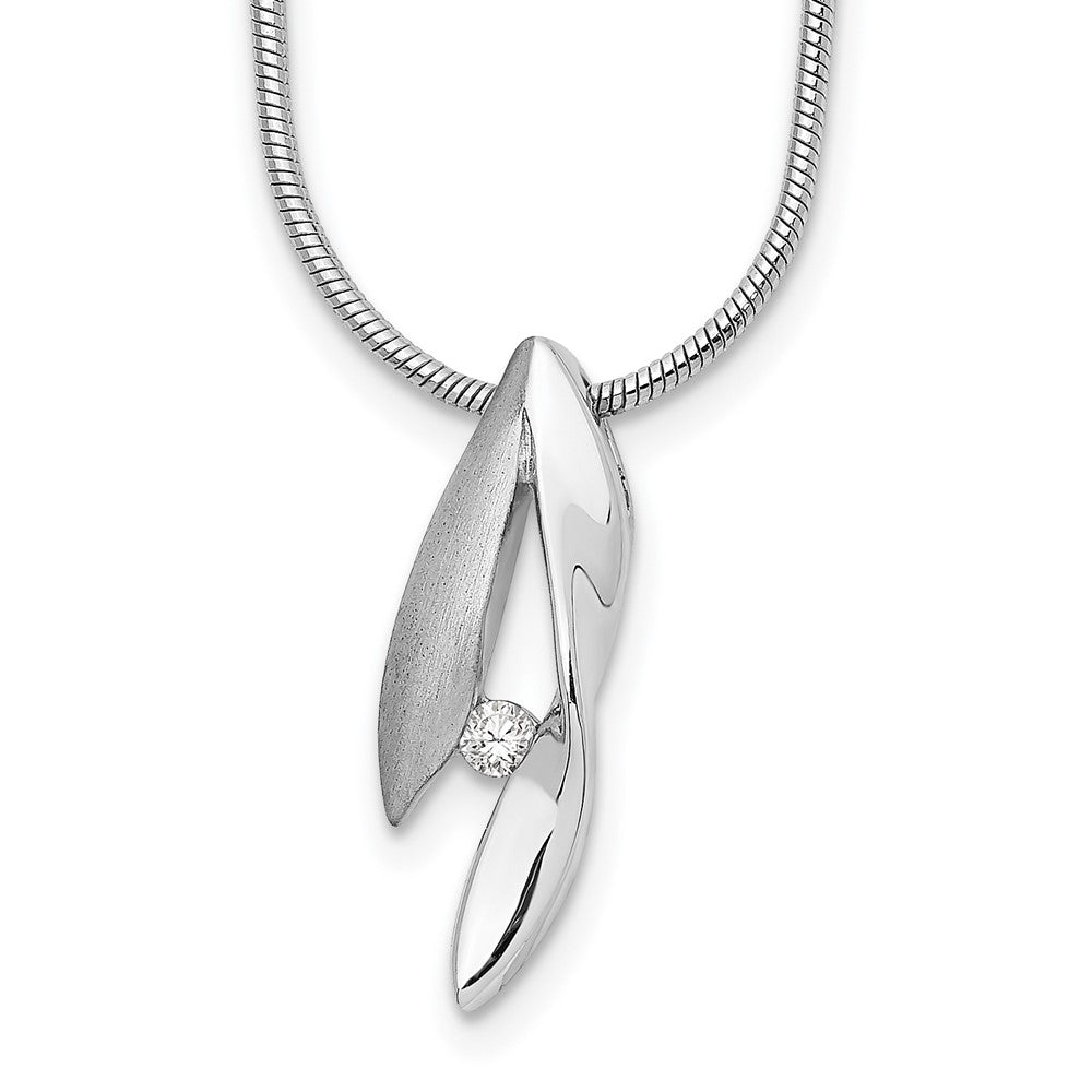 Sterling Silver RH Plated White Ice Satin & Polished Diamond Necklace