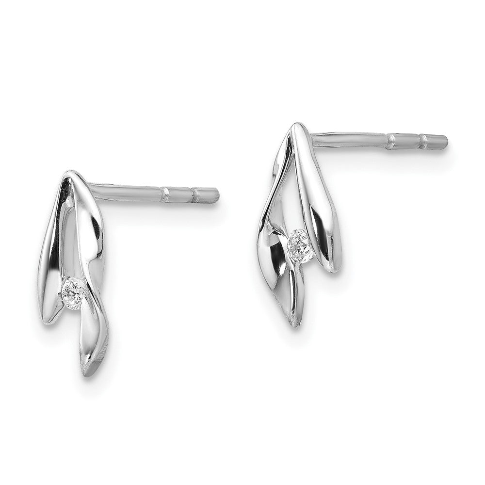 Sterling Silver RH Plated White Ice Satin & Polished Diamond Earrings