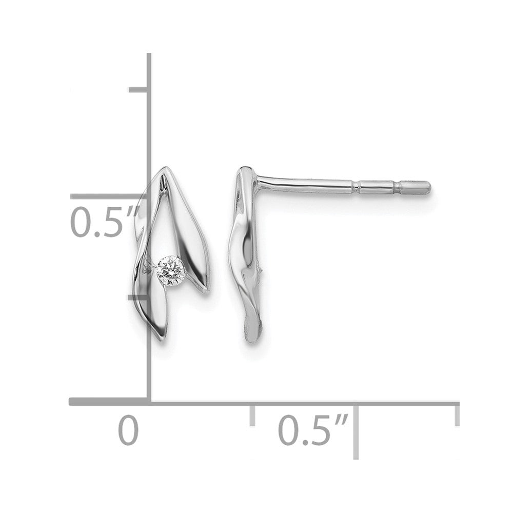 Sterling Silver RH Plated White Ice Satin & Polished Diamond Earrings