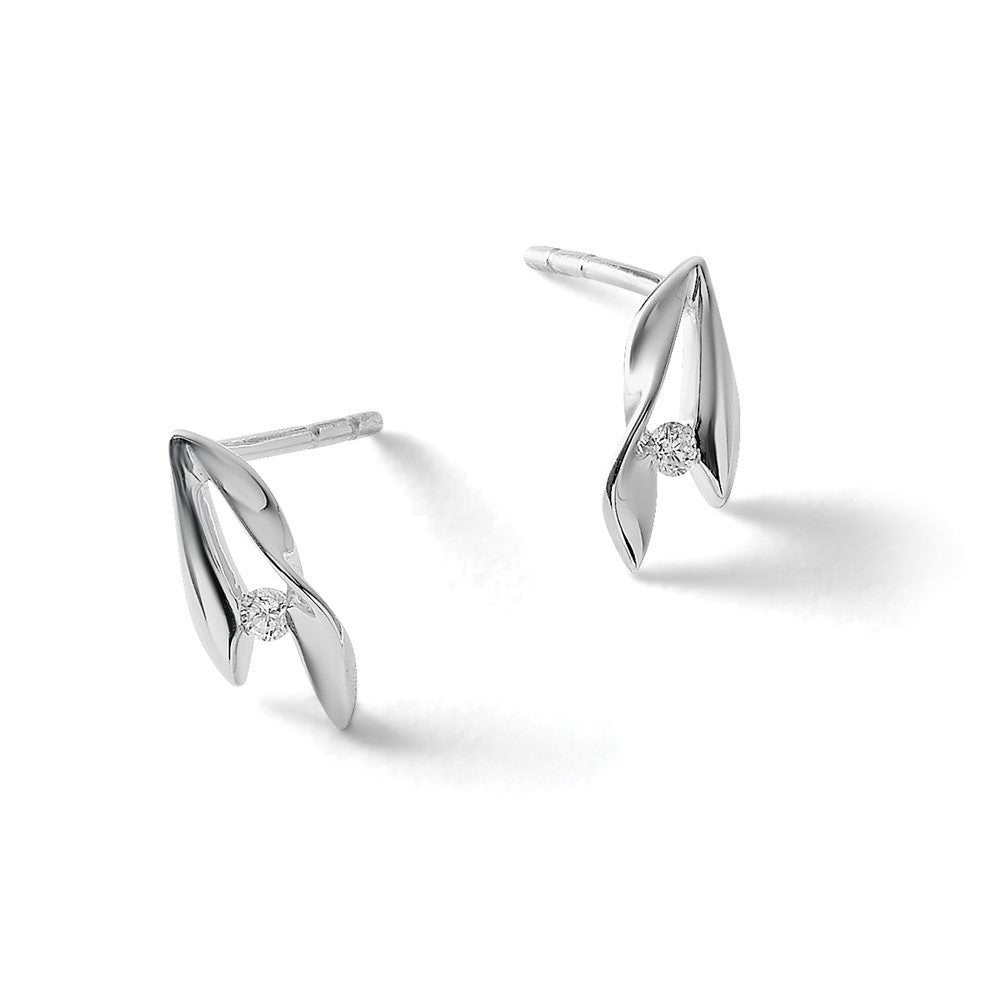 Sterling Silver RH Plated White Ice Satin & Polished Diamond Earrings