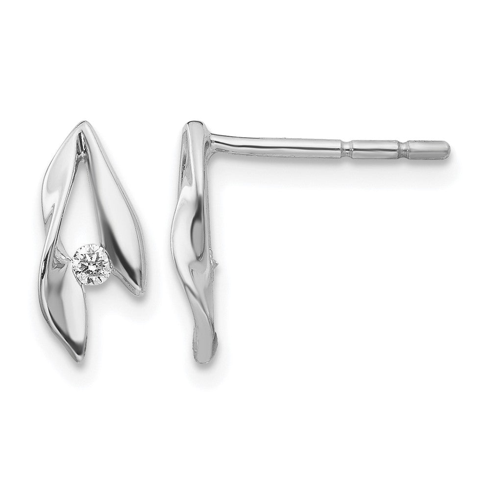 Sterling Silver RH Plated White Ice Satin & Polished Diamond Earrings