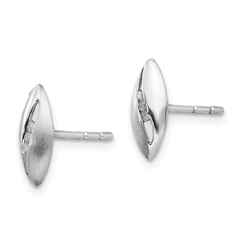 Sterling Silver RH Plated White Ice Satin & Polished .05ct Diamond Earrings