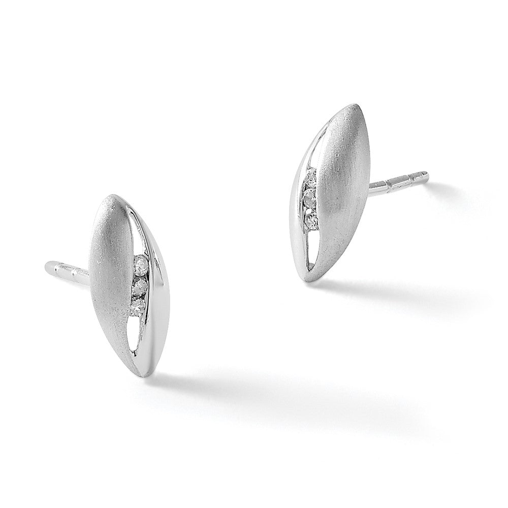 Sterling Silver RH Plated White Ice Satin & Polished .05ct Diamond Earrings