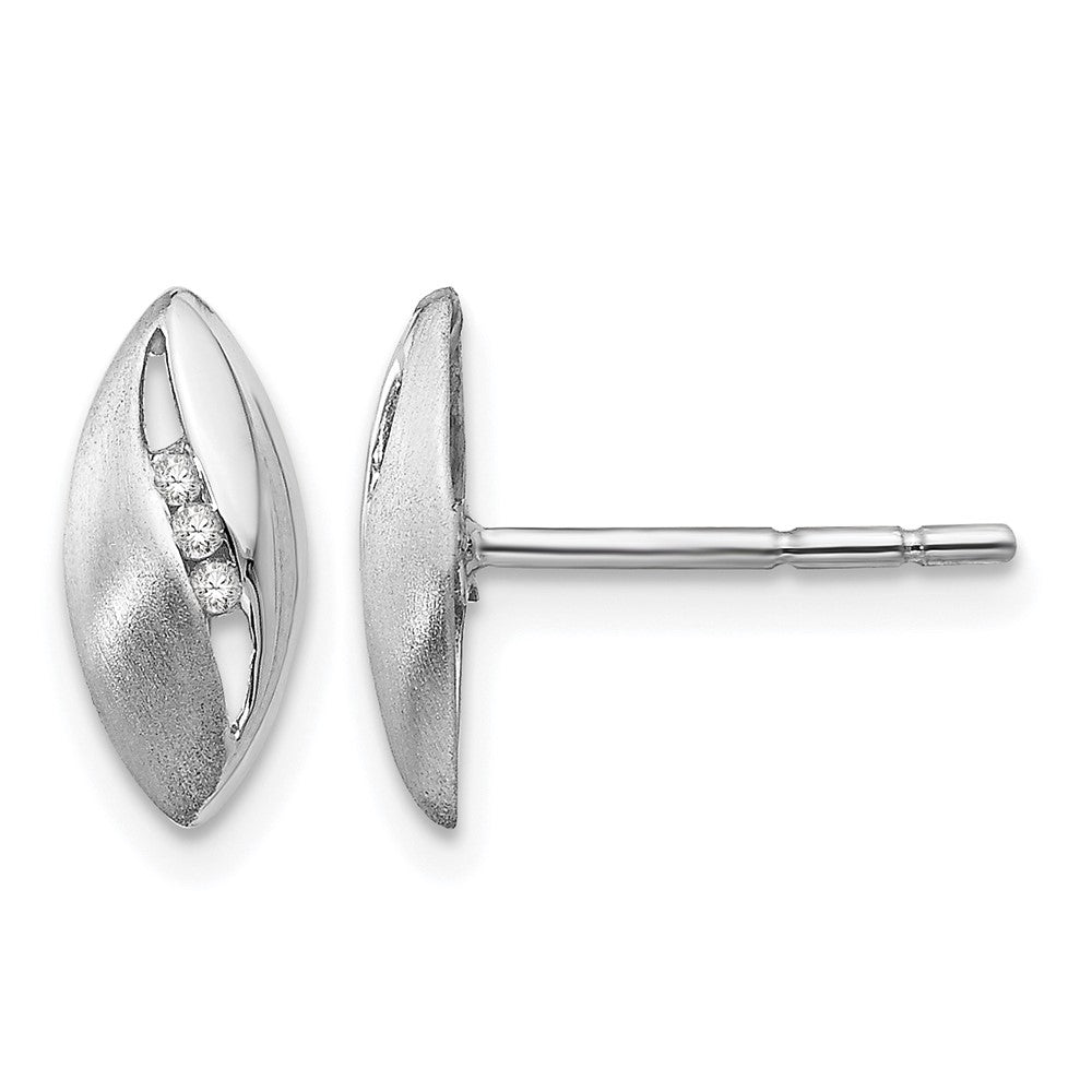 Sterling Silver RH Plated White Ice Satin & Polished .05ct Diamond Earrings
