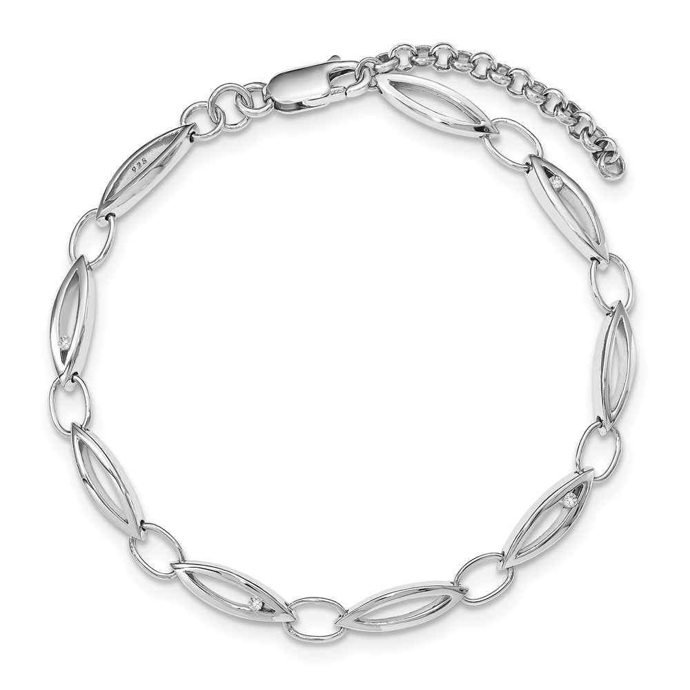 Sterling Silver RH Plated White Ice .03ct Dia. with 1.25in ext Fancy Bracel