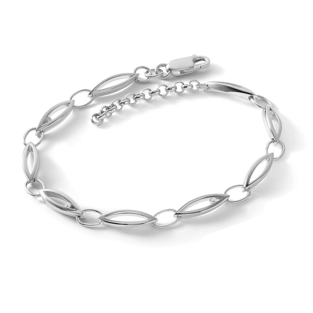 Sterling Silver RH Plated White Ice .03ct Dia. with 1.25in ext Fancy Bracel