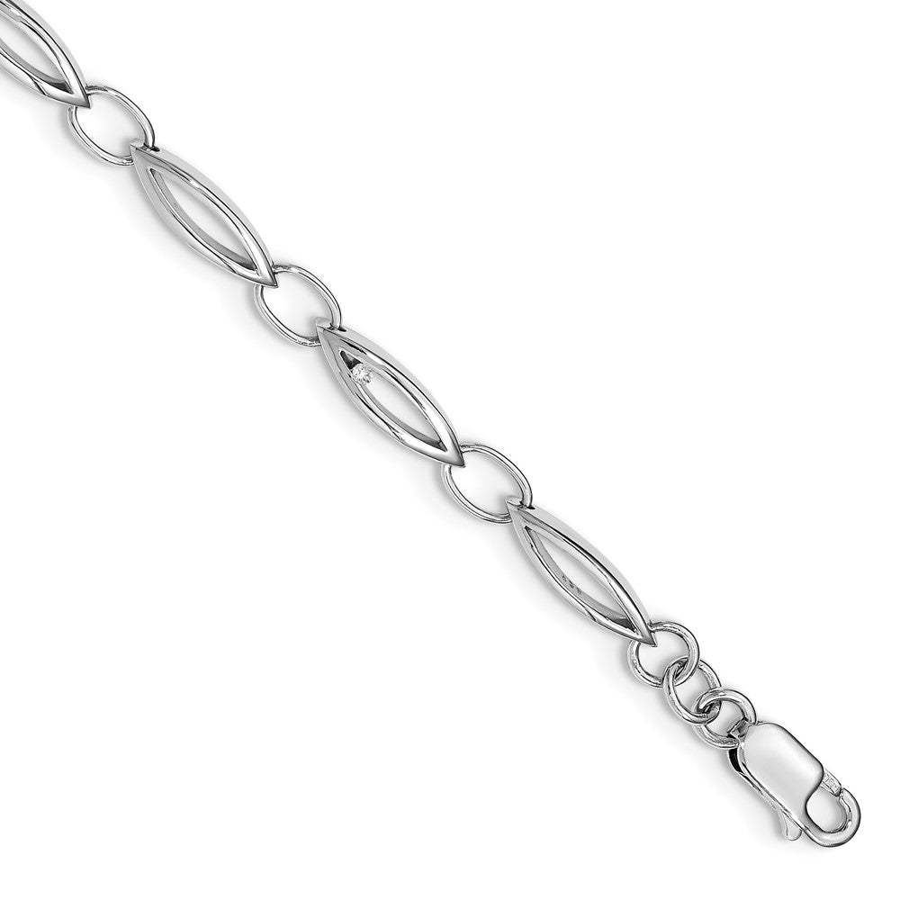 Sterling Silver RH Plated White Ice .03ct Dia. with 1.25in ext Fancy Bracel