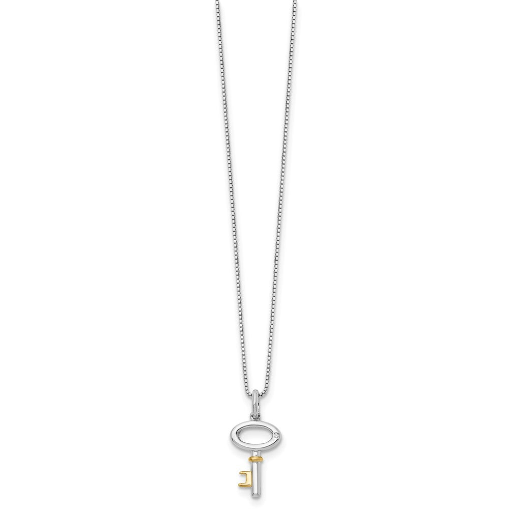 Sterling Silver RH Plated White Ice Gold-Tone Dia. Key Necklace