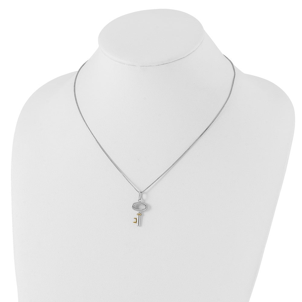 Sterling Silver RH Plated White Ice Gold-Tone Dia. Key Necklace