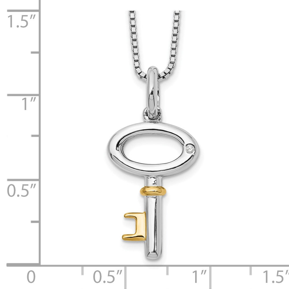 Sterling Silver RH Plated White Ice Gold-Tone Dia. Key Necklace