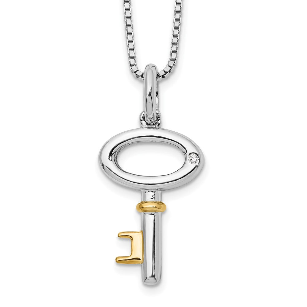 Sterling Silver RH Plated White Ice Gold-Tone Dia. Key Necklace