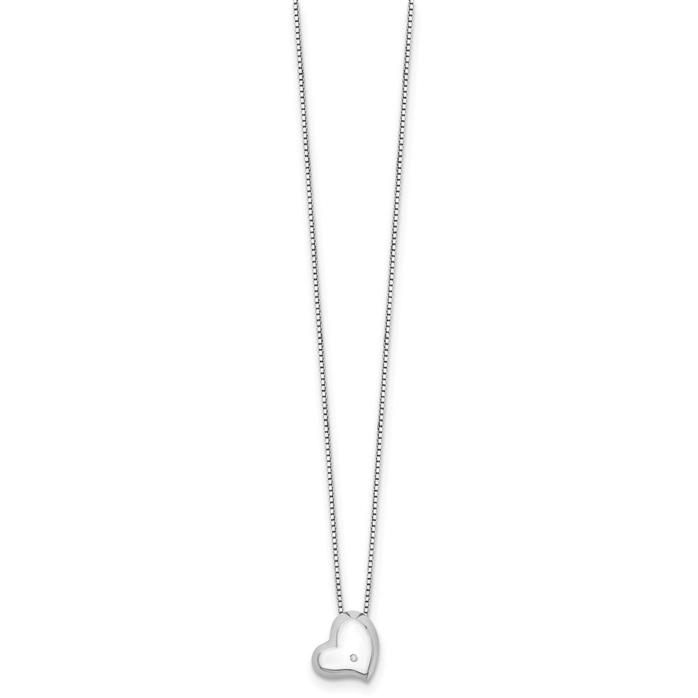 Sterling Silver RH Plated White Ice Diamond Heart Necklace