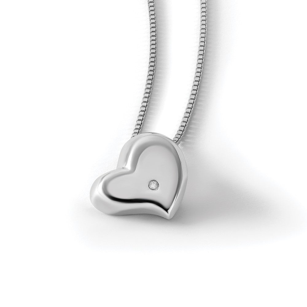 Sterling Silver RH Plated White Ice Diamond Heart Necklace