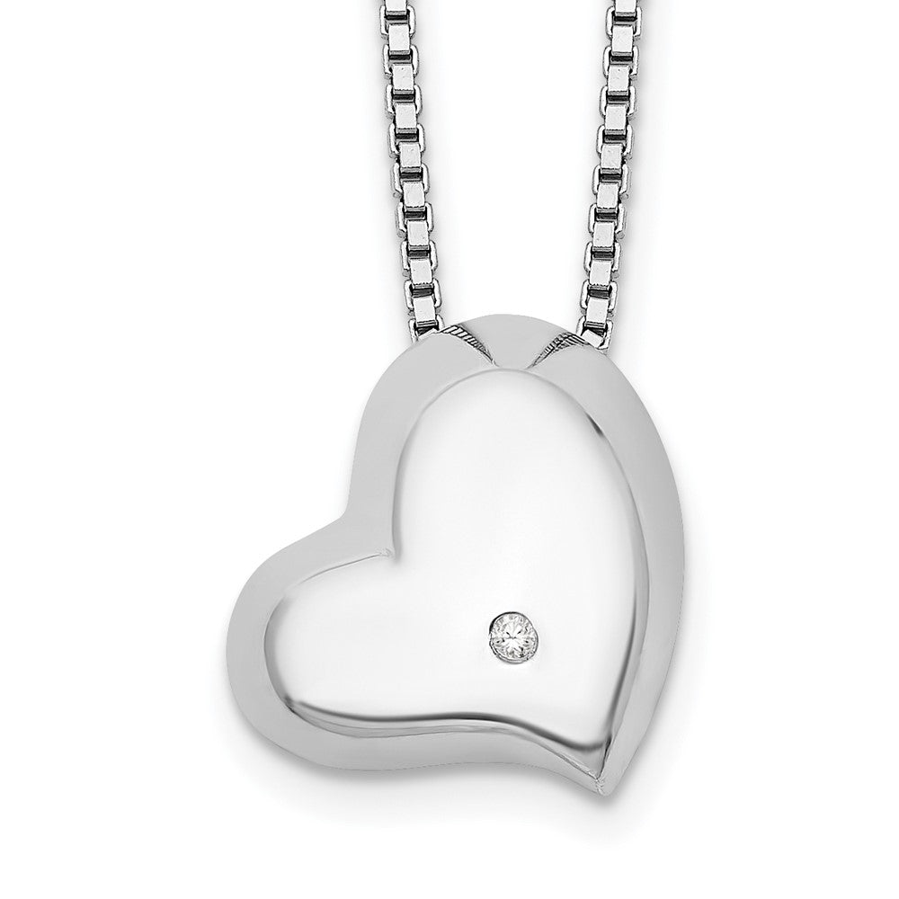 Sterling Silver RH Plated White Ice Diamond Heart Necklace