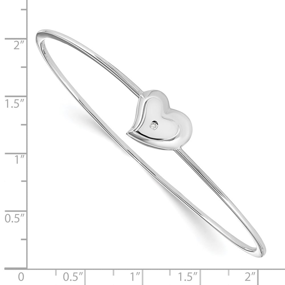 Sterling Silver RH Plated White Ice Diamond Heart Bangle Bracelet