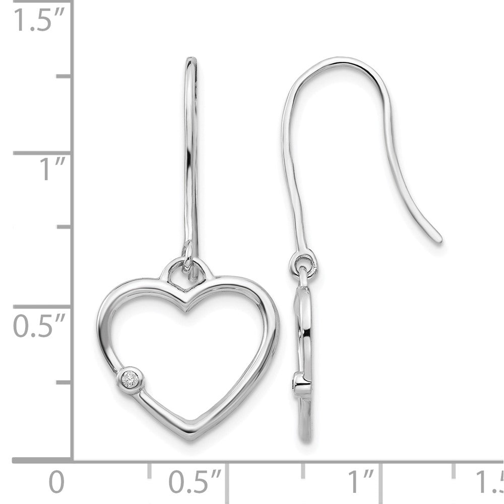 Sterling Silver RH Plated White Ice Diamond Heart Dangle Earrings