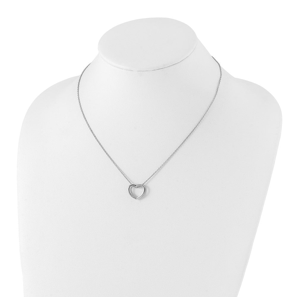 Sterling Silver RH Plated White Ice Diamond Heart Necklace