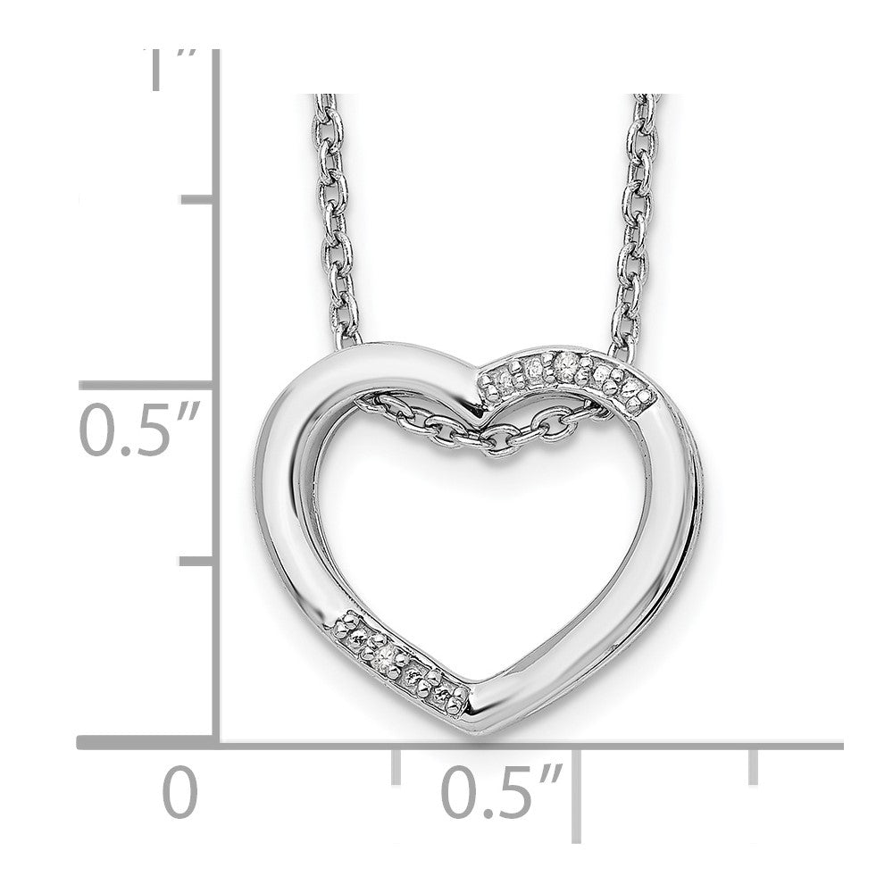 Sterling Silver RH Plated White Ice Diamond Heart Necklace