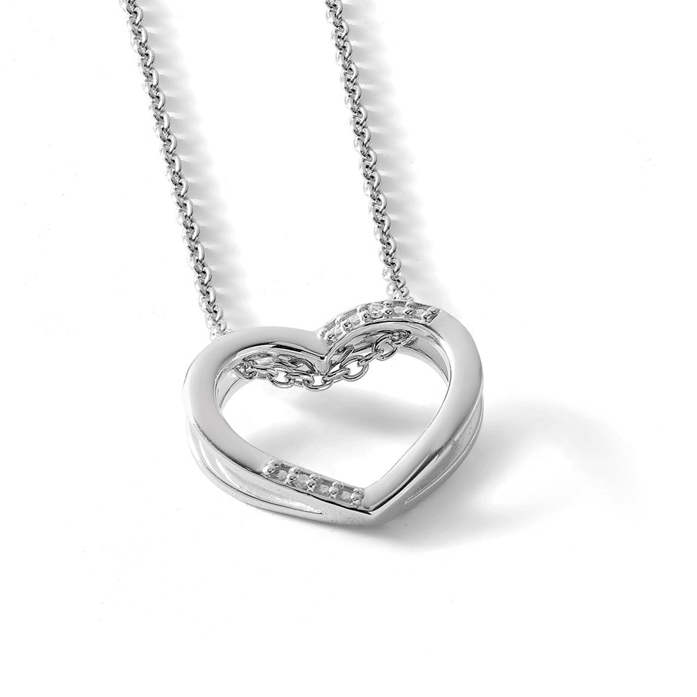 Sterling Silver RH Plated White Ice Diamond Heart Necklace