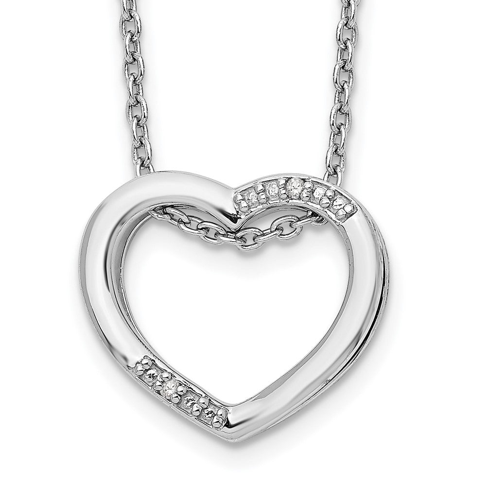 Sterling Silver RH Plated White Ice Diamond Heart Necklace