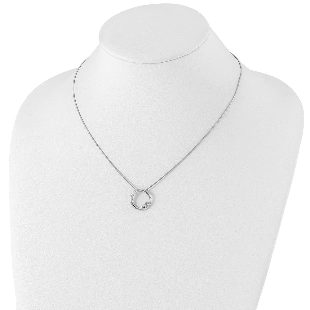 Sterling Silver RH Plated White Ice .03ct. Diamond Circle Necklace
