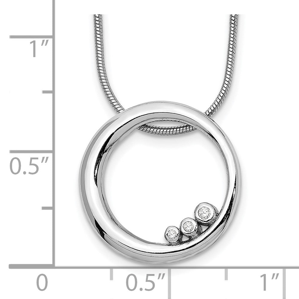 Sterling Silver RH Plated White Ice .03ct. Diamond Circle Necklace