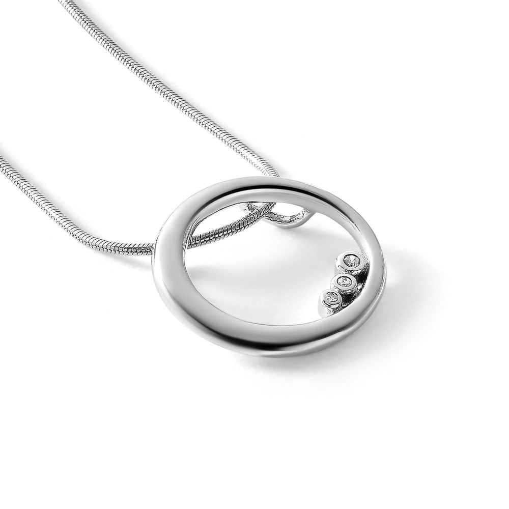 Sterling Silver RH Plated White Ice .03ct. Diamond Circle Necklace