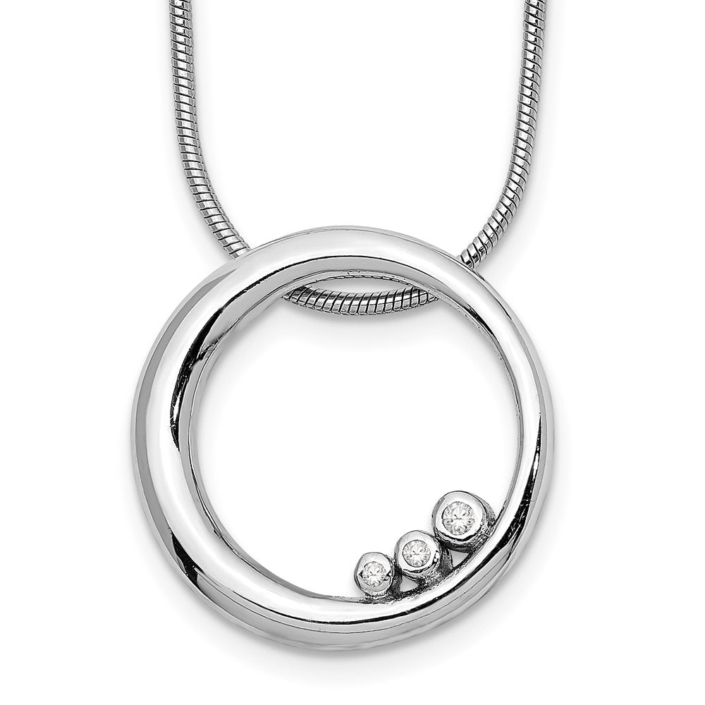 Sterling Silver RH Plated White Ice .03ct. Diamond Circle Necklace