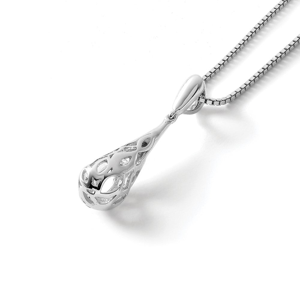Sterling Silver RH Plated White Ice .01ct Diamond Necklace