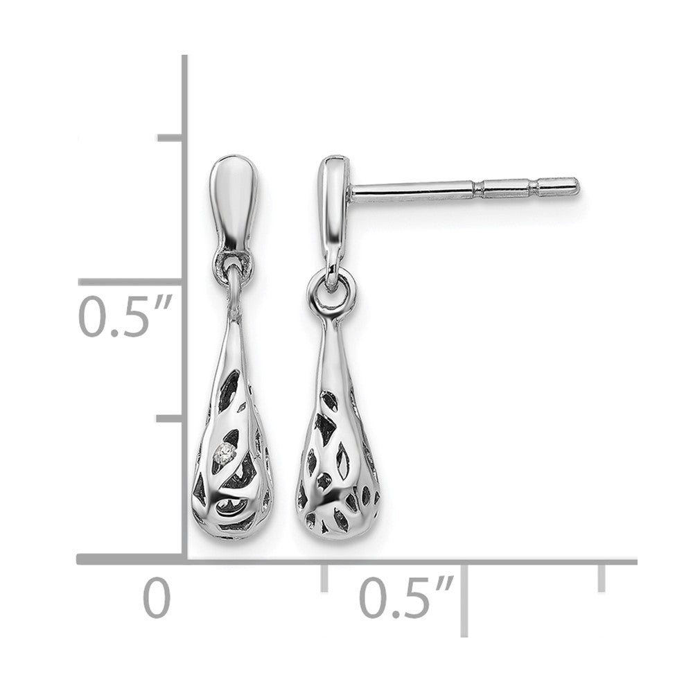 Sterling Silver RH Plated White Ice .01ct. Diamond Earrings
