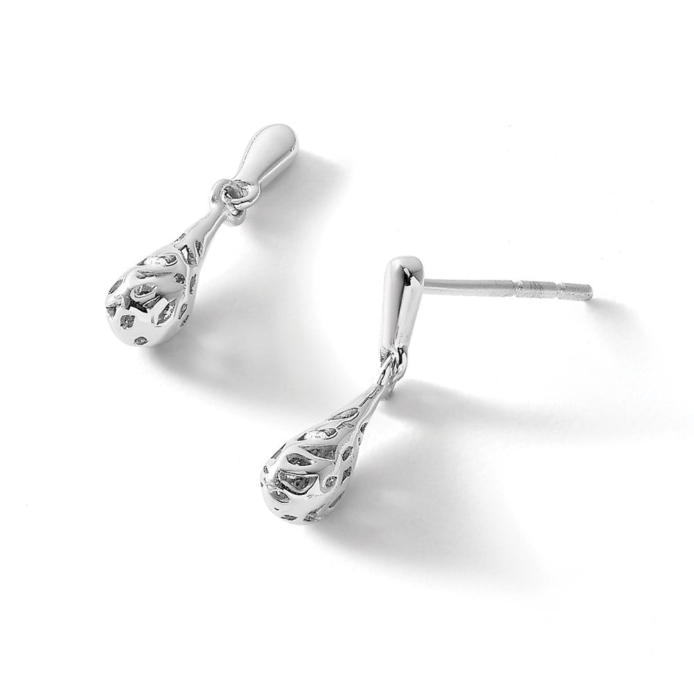 Sterling Silver RH Plated White Ice .01ct. Diamond Earrings