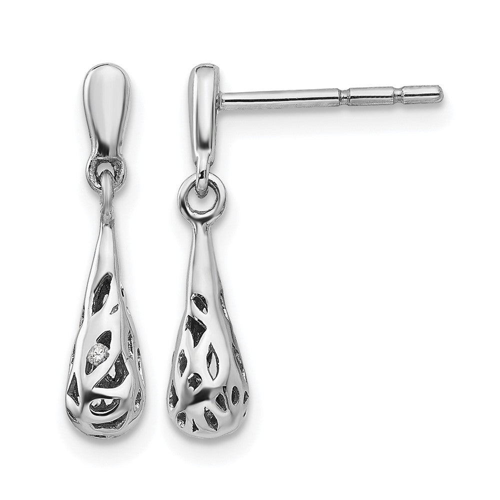 Sterling Silver RH Plated White Ice .01ct. Diamond Earrings