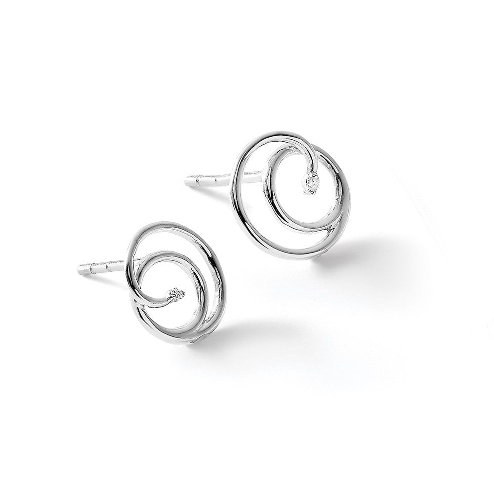 Sterling Silver RH Plated White Ice .01ct Diamond Post Earrings
