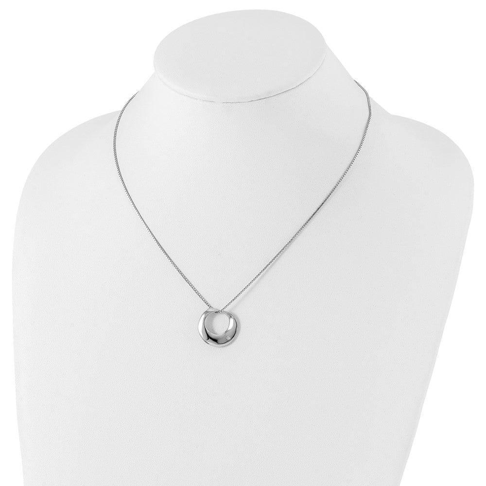 Sterling Silver RH Plated White Ice Diamond Circle Slide Necklace
