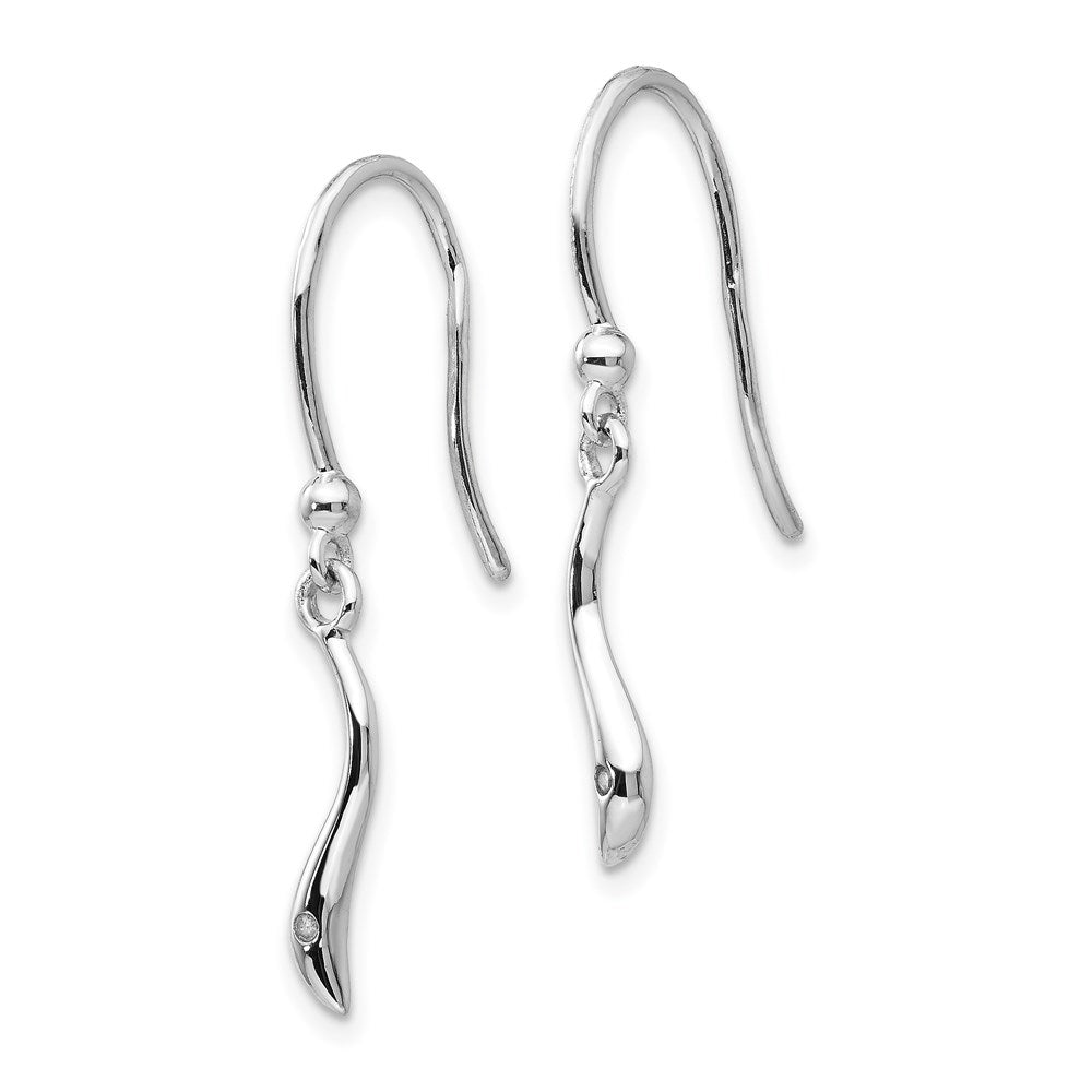 Sterling Silver RH Plated White Ice Swirl Diamond Shepherd Hook Earrings