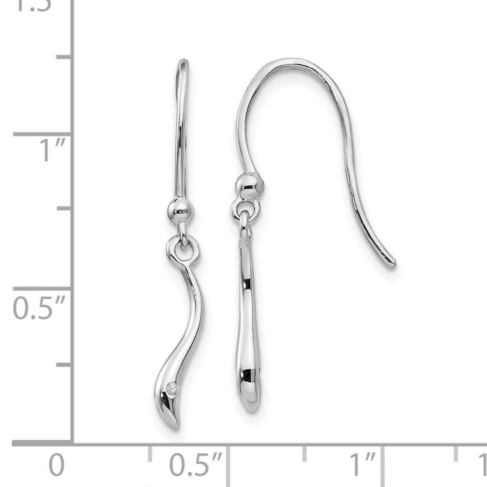 Sterling Silver RH Plated White Ice Swirl Diamond Shepherd Hook Earrings