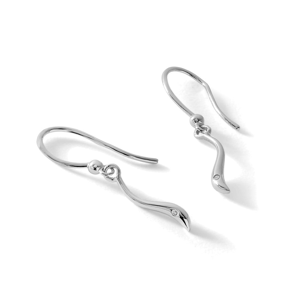 Sterling Silver RH Plated White Ice Swirl Diamond Shepherd Hook Earrings