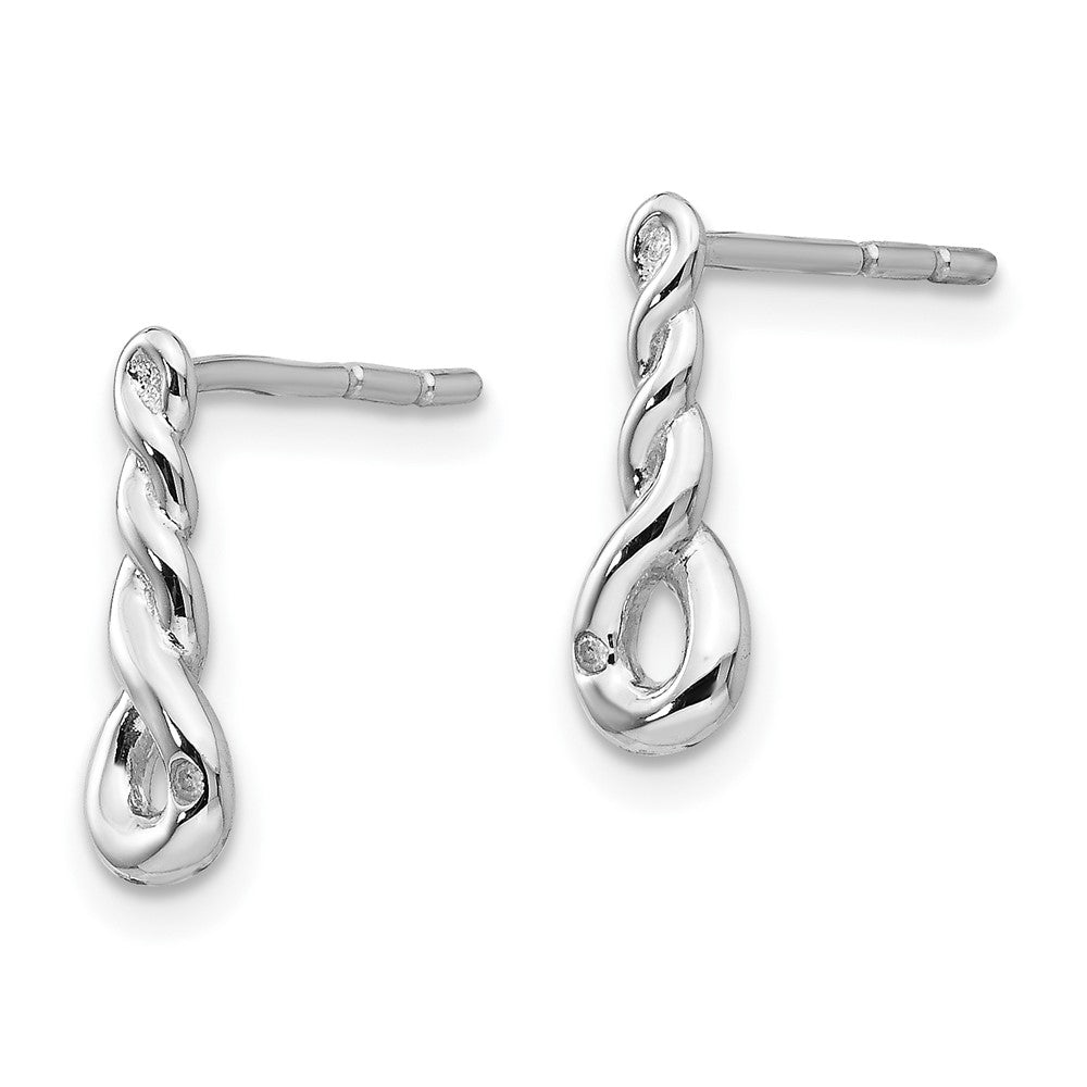 Sterling Silver RH Plated White Ice Twisted .01ct Diamond Post Earrings