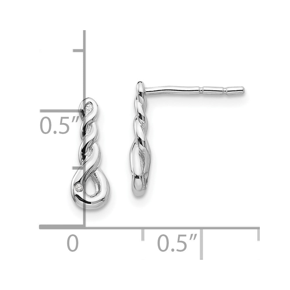 Sterling Silver RH Plated White Ice Twisted .01ct Diamond Post Earrings