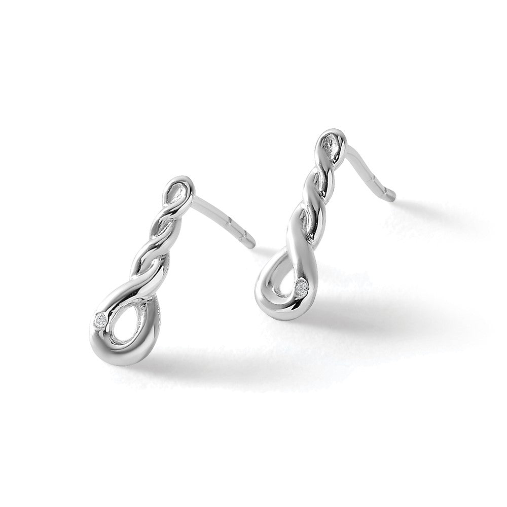 Sterling Silver RH Plated White Ice Twisted .01ct Diamond Post Earrings