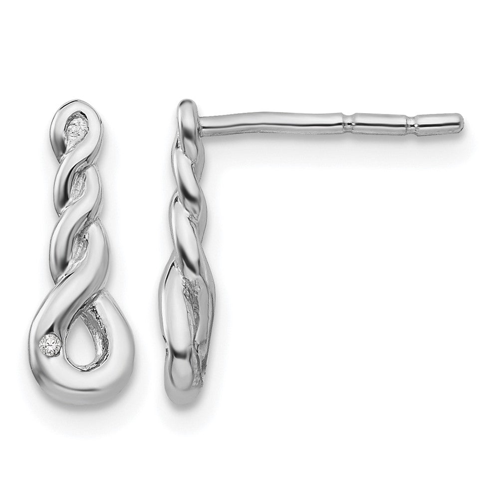 Sterling Silver RH Plated White Ice Twisted .01ct Diamond Post Earrings