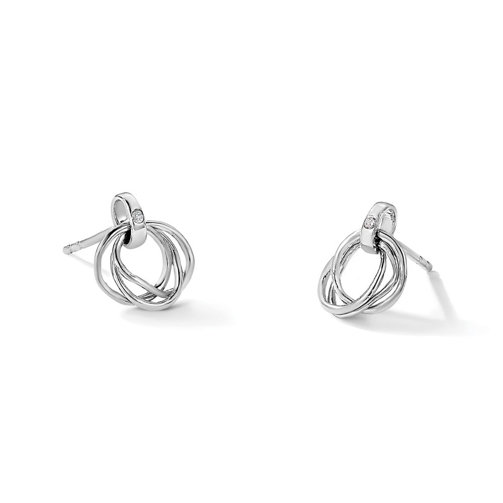 Sterling Silver RH Plated White Ice .01ct Diamond Rings Post Earrings