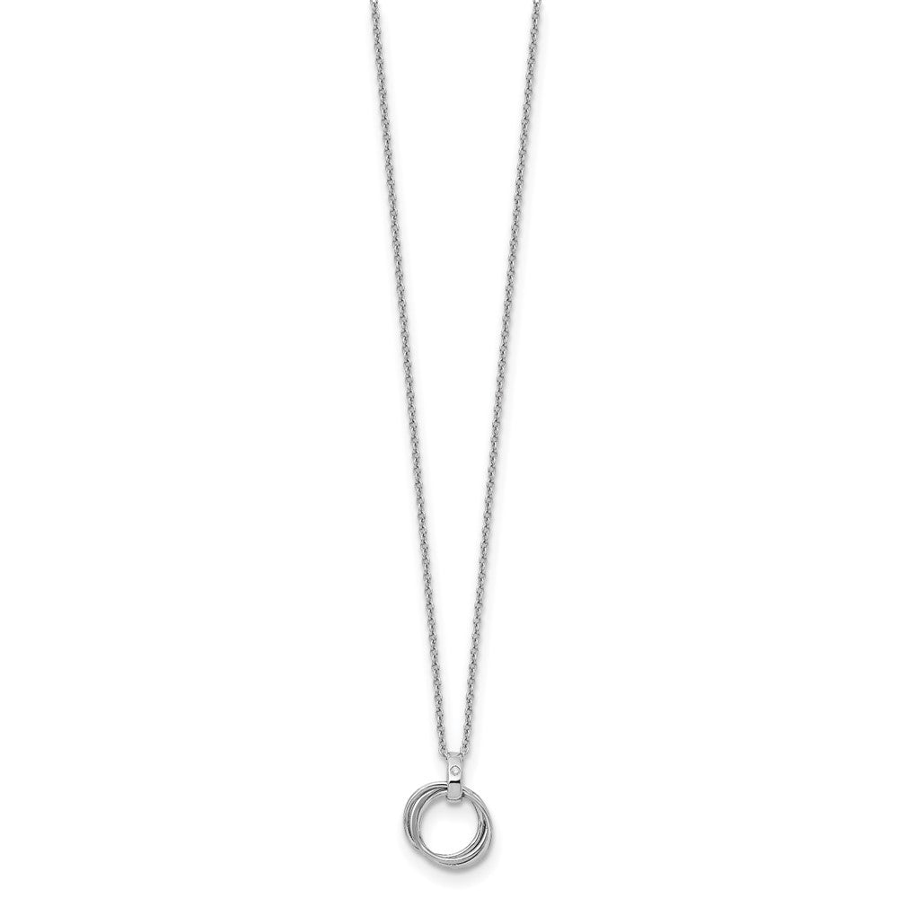 Sterling Silver RH Plated White Ice Three Ring .01ct Dia. Necklace