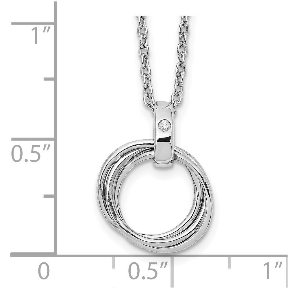 Sterling Silver RH Plated White Ice Three Ring .01ct Dia. Necklace